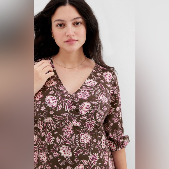 Gap Maternity Wrap dress midi style floral brown XL 100% Viscose - Picture 2 of 10